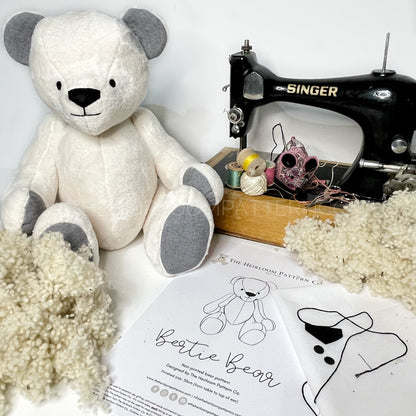 Bertie Memory Bear with contents of the make your own kit